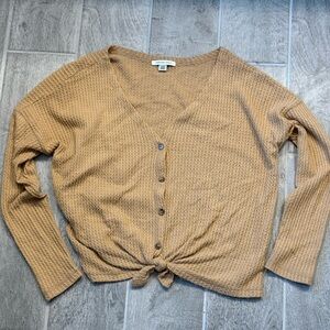 American Eagle Outfitters Tan Ribbed Knit V-neck Top